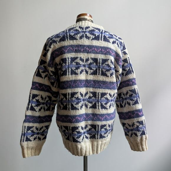 Vintage Wool Chunky Knit Fairisle Sweater Cosby Grandpa Cottagecore Top Medium - Picture 8 of 9